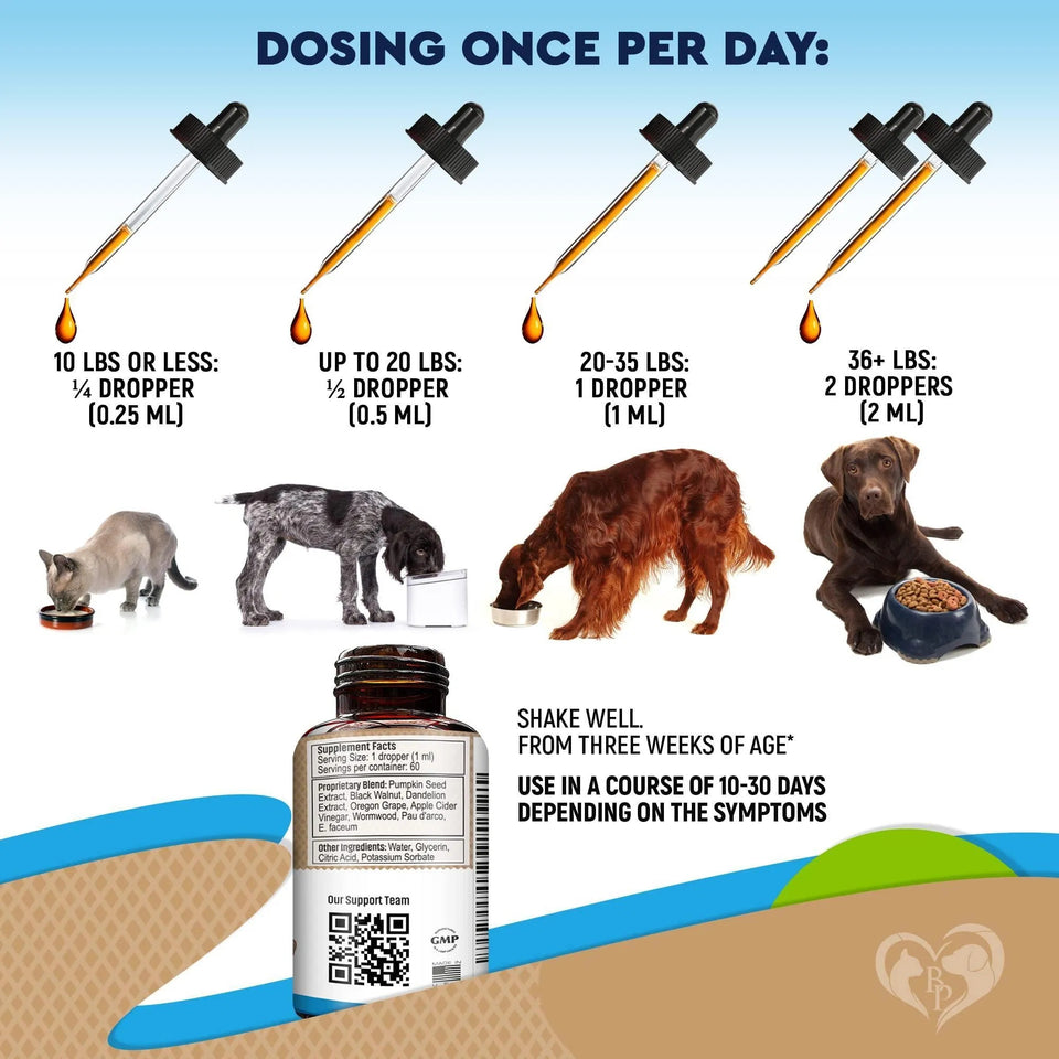 Cats And Dogs Natural Worm Treatment With Probiotic Liquid Herbal Medicine Prevention Medication Supplement Drops For Kitten And Puppies For Daily Use With Pet Food